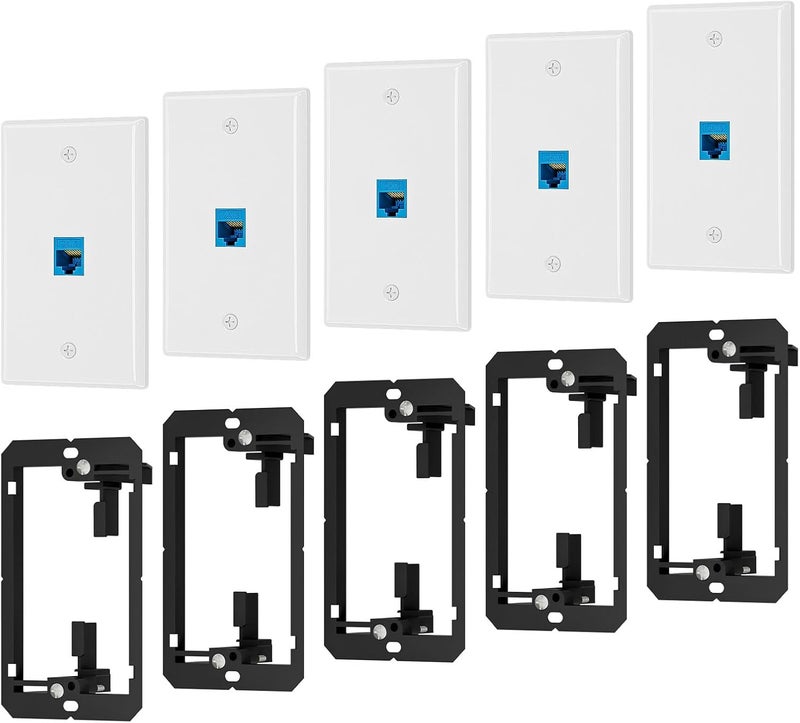 iwillink (5-Pack) Ethernet Wall Plate, 1-Port Keystone Wall Plate with RJ45 Keystone and Low Voltage Mounting Bracket, Female to Female Cat6 Wall Plate, Blue - Image 1